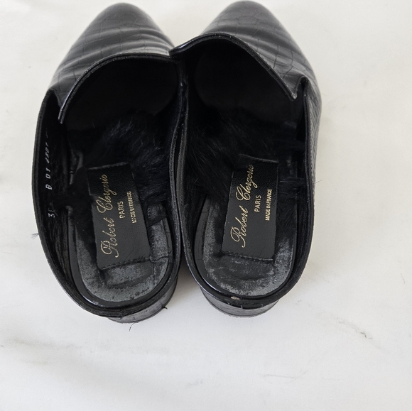 Robert Clergerie Alice Croc Embossed Leather Fur Lined Mules Flats Size 38 - Picture 10 of 16